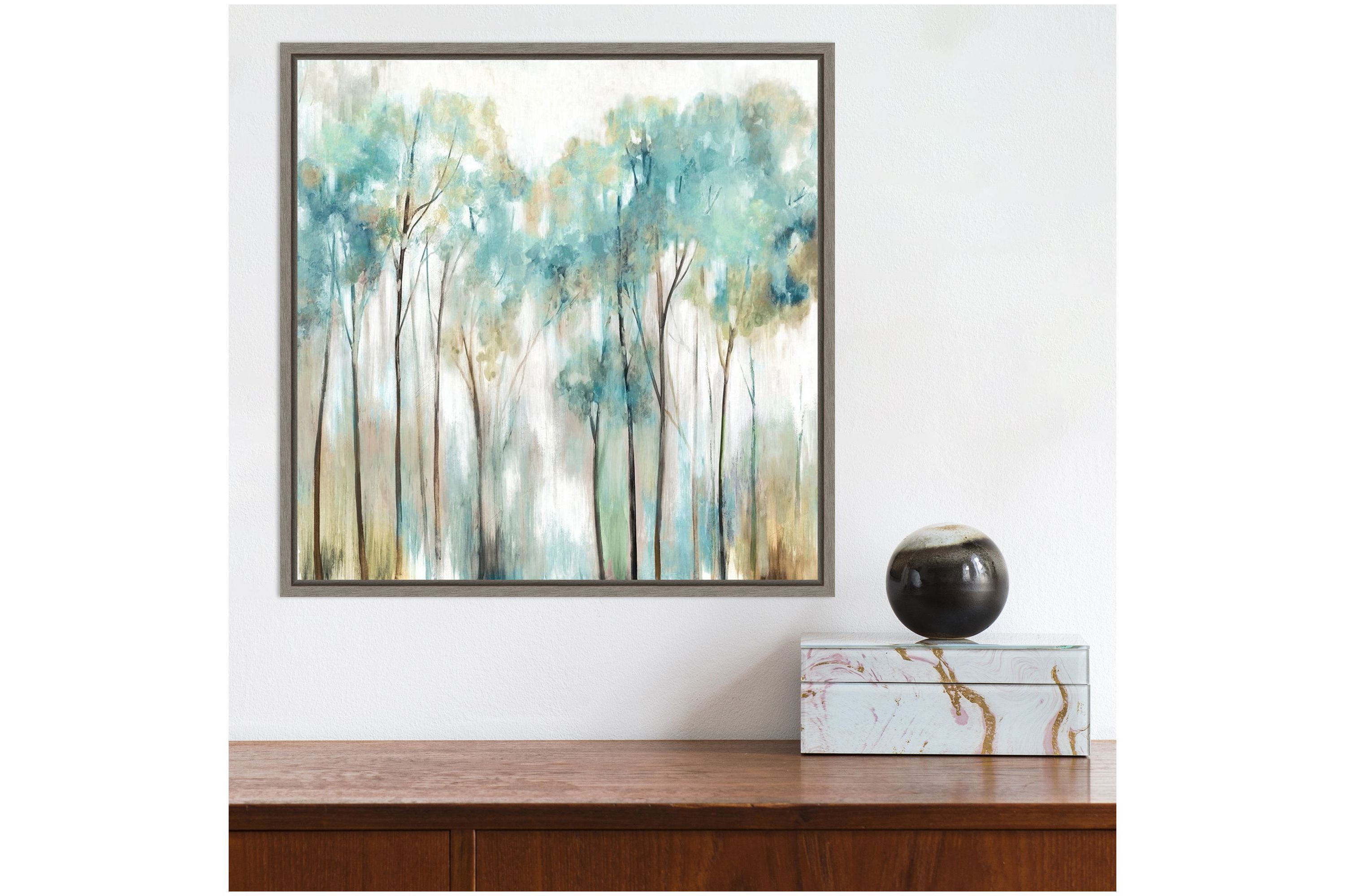 Grace Land Teal Trees Framed Canvas Wall Art Print
