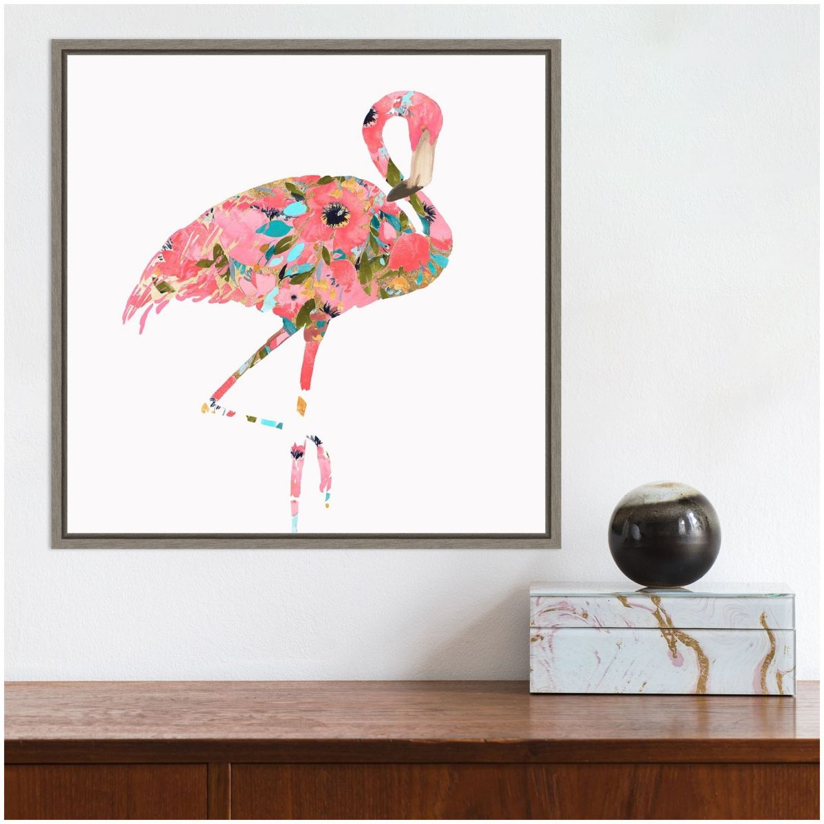 Summer Glow (Pink Flamingo) Framed Canvas Wall Art Print