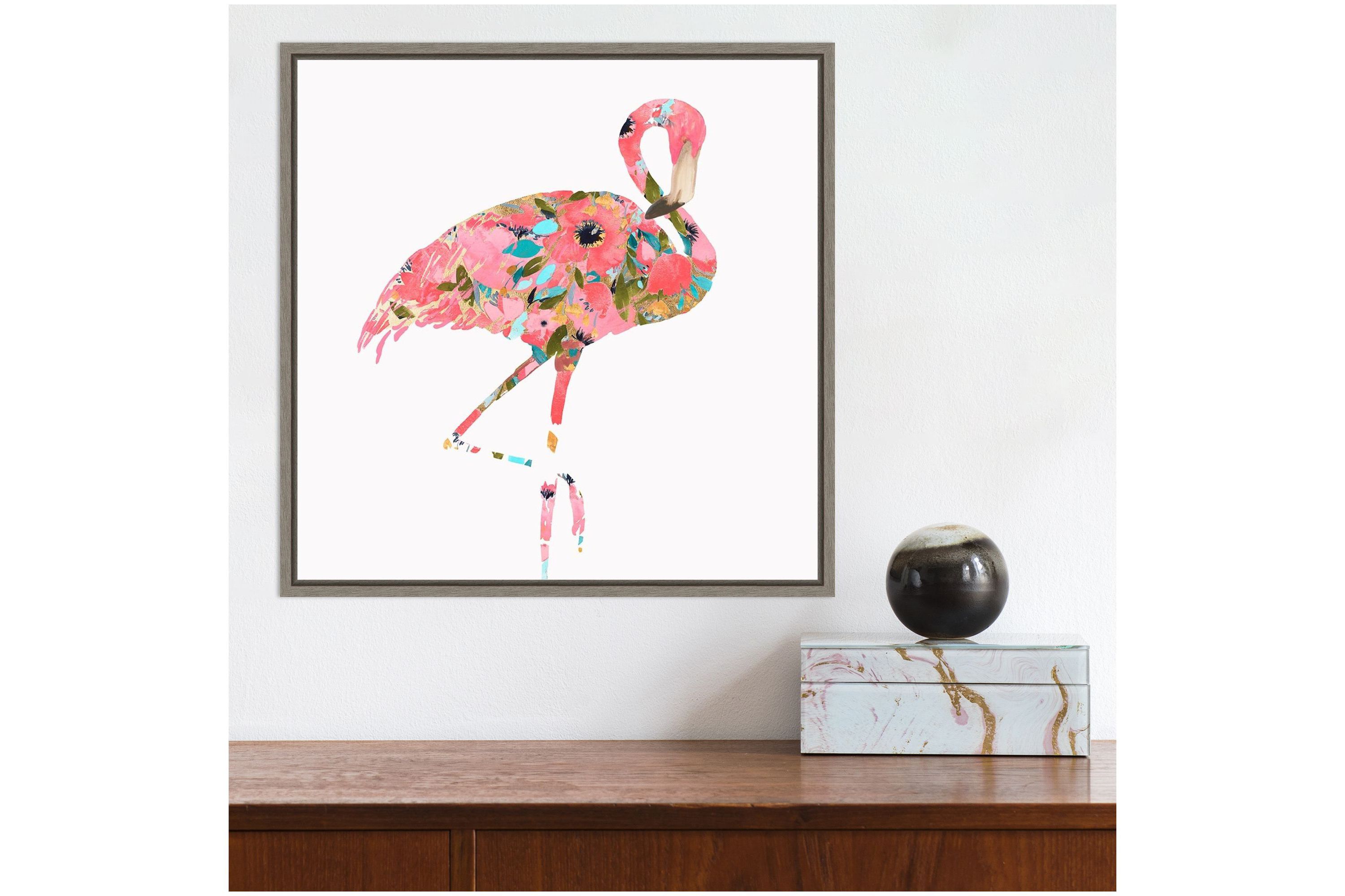 Summer Glow (Pink Flamingo) Framed Canvas Wall Art Print