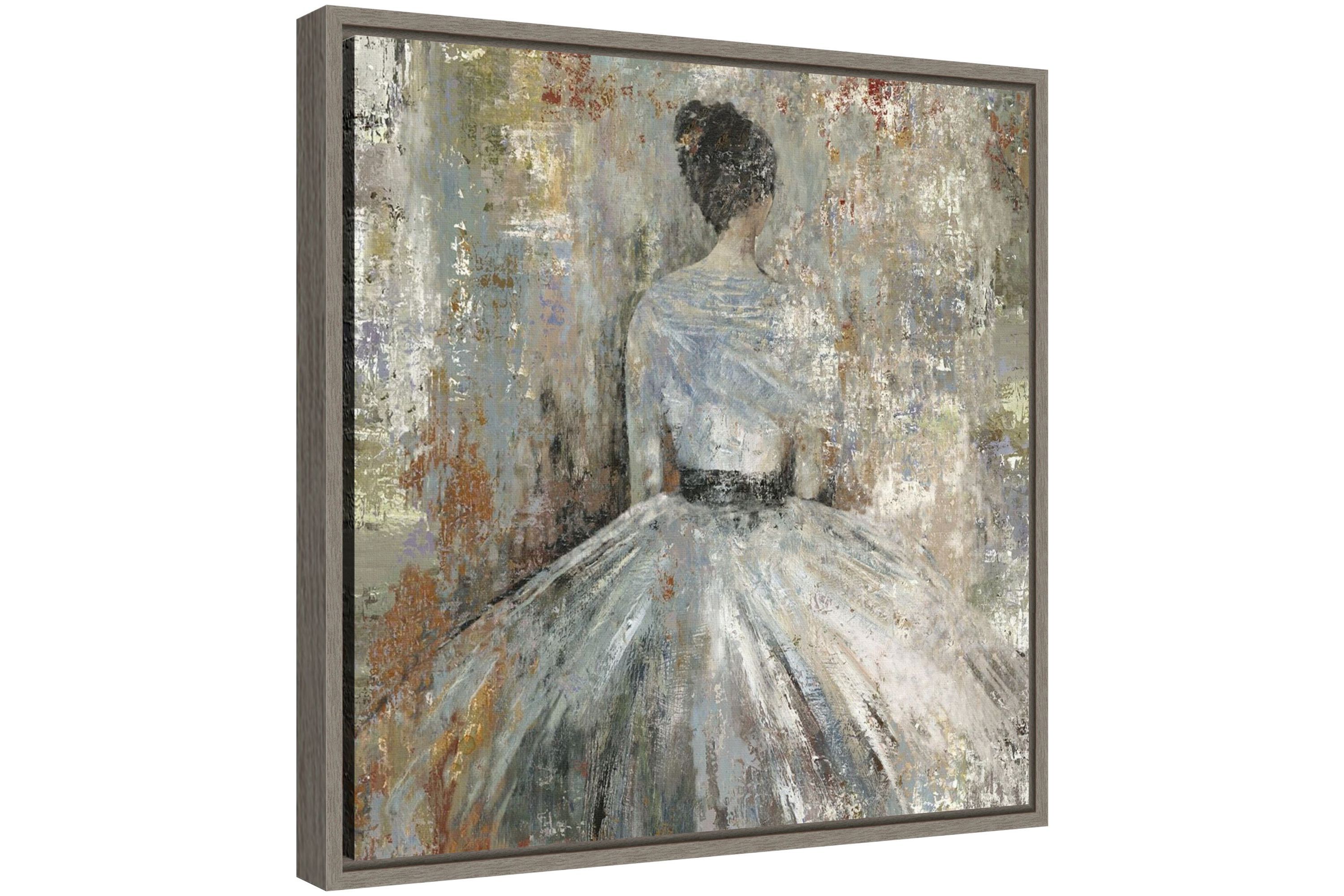 In Waiting (Woman in Dress) Framed Canvas Wall Art Print