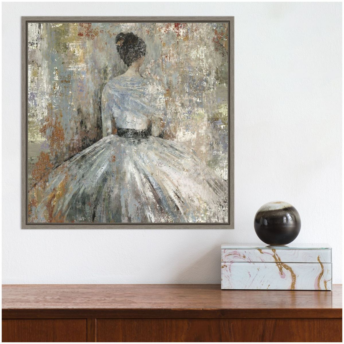 In Waiting (Woman in Dress) Framed Canvas Wall Art Print