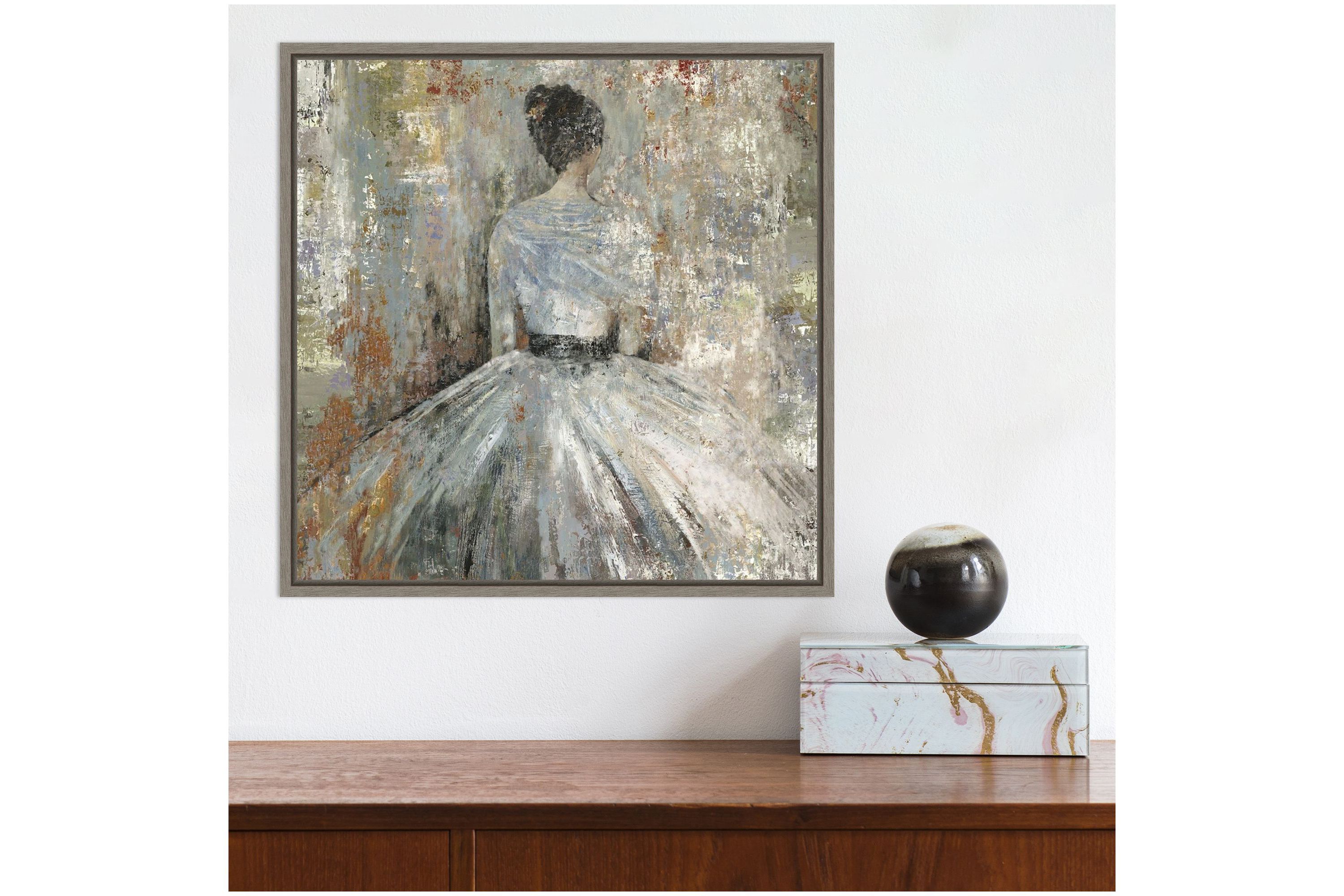 In Waiting (Woman in Dress) Framed Canvas Wall Art Print