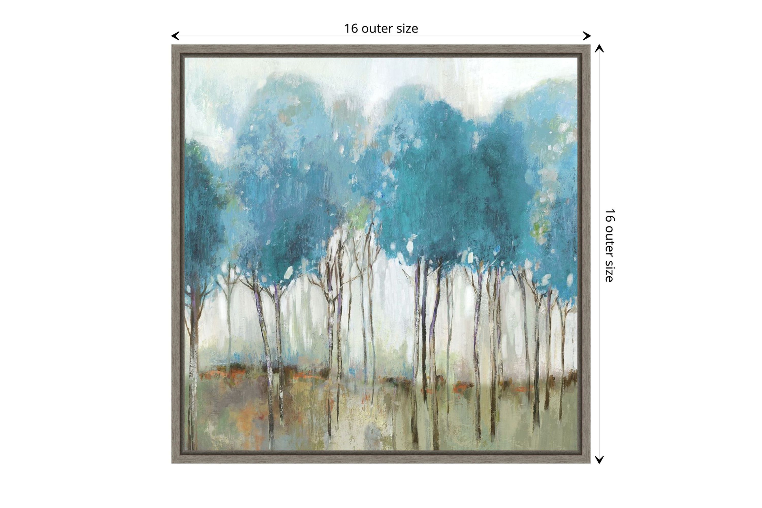 Misty Meadow I (Teal Trees) Framed Canvas Wall Art Print