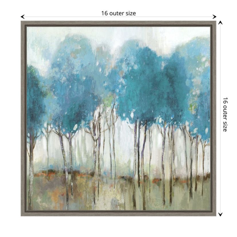 Misty Meadow I (Teal Trees) Framed Canvas Wall Art Print