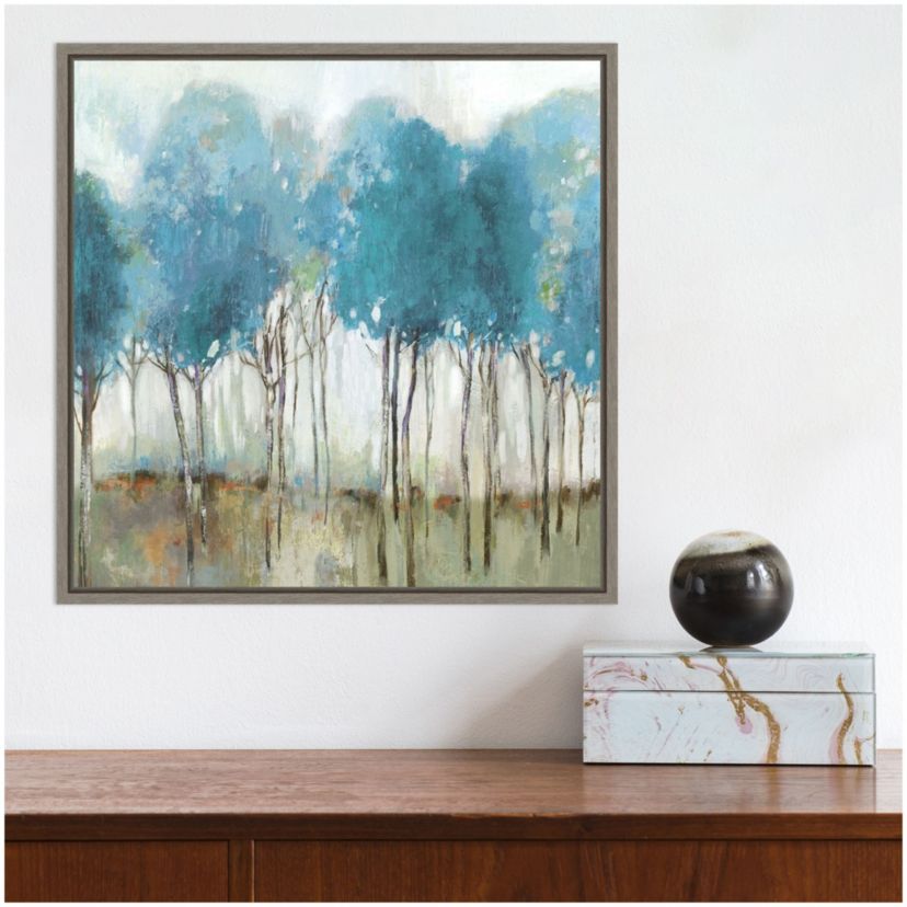 Misty Meadow I (Teal Trees) Framed Canvas Wall Art Print