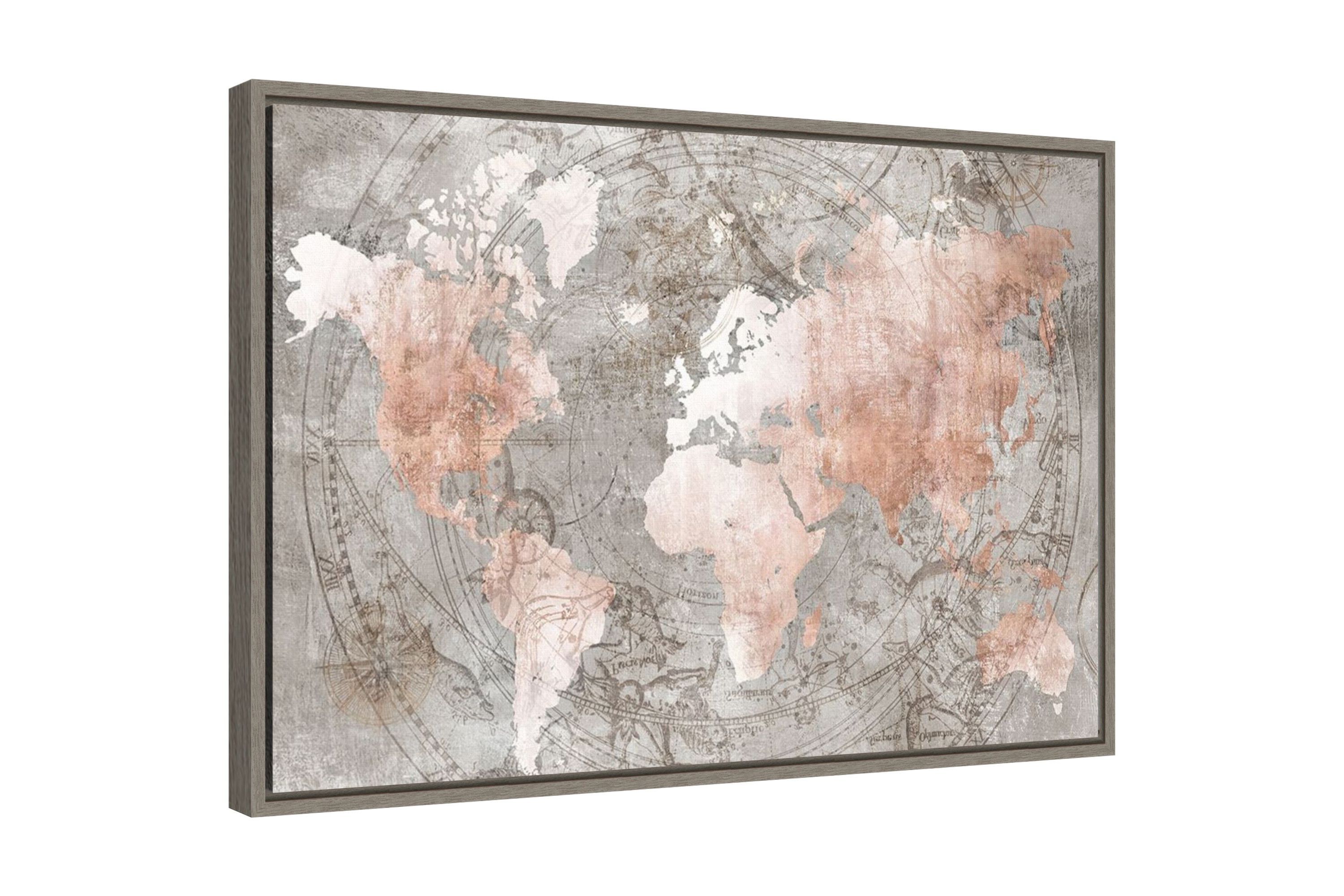 Celestial World Map (Pink) Framed Canvas Wall Art Print