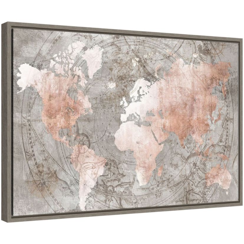 Celestial World Map (Pink) Framed Canvas Wall Art Print