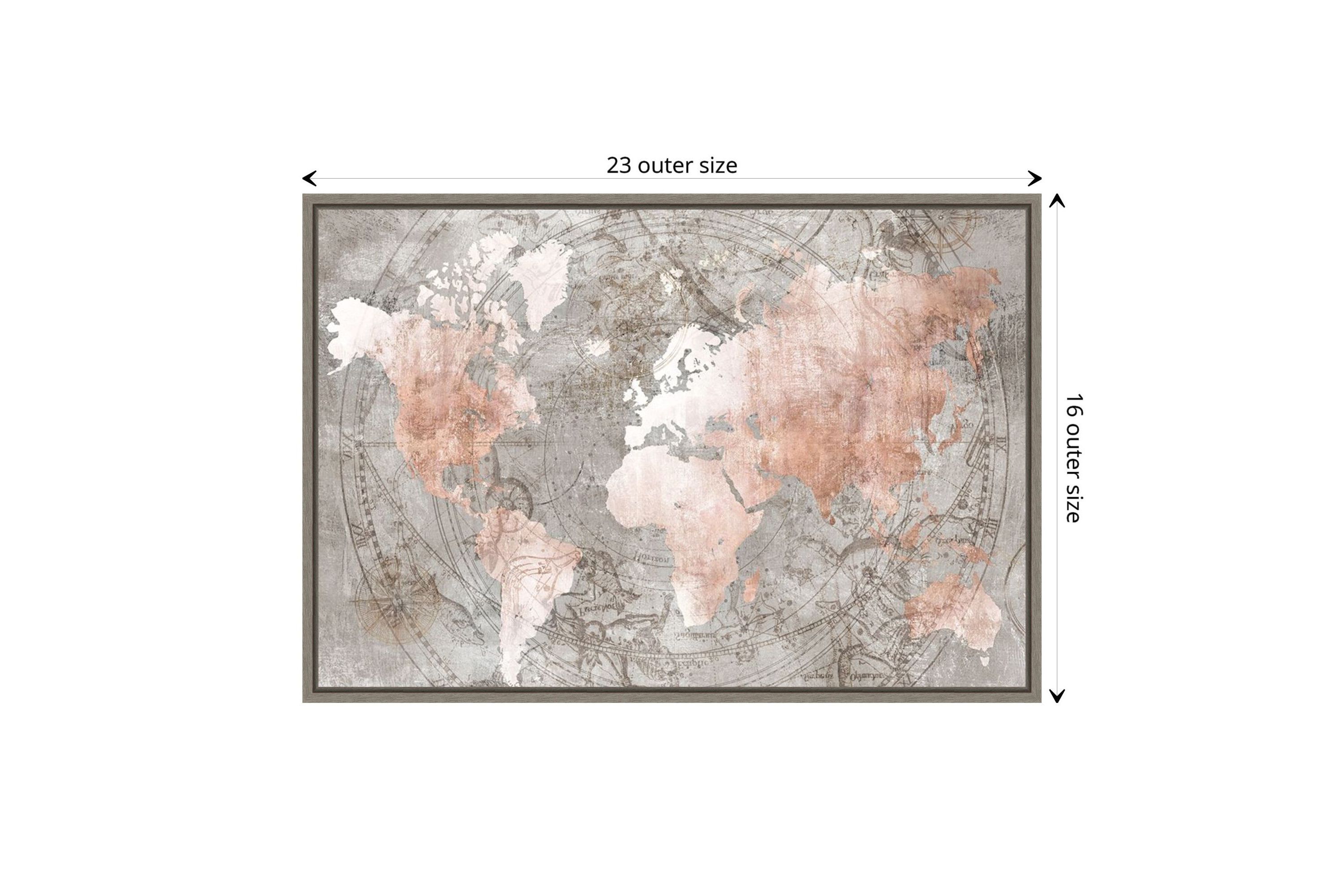 Celestial World Map (Pink) Framed Canvas Wall Art Print