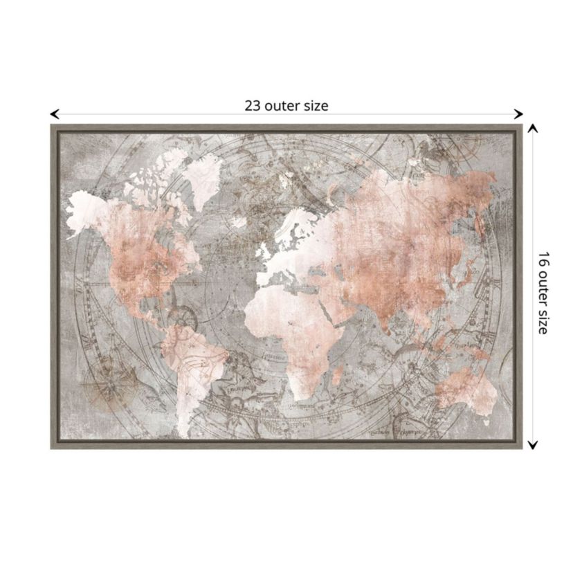 Celestial World Map (Pink) Framed Canvas Wall Art Print