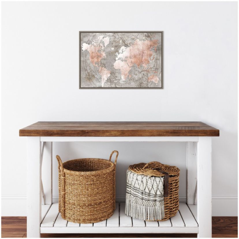 Celestial World Map (Pink) Framed Canvas Wall Art Print