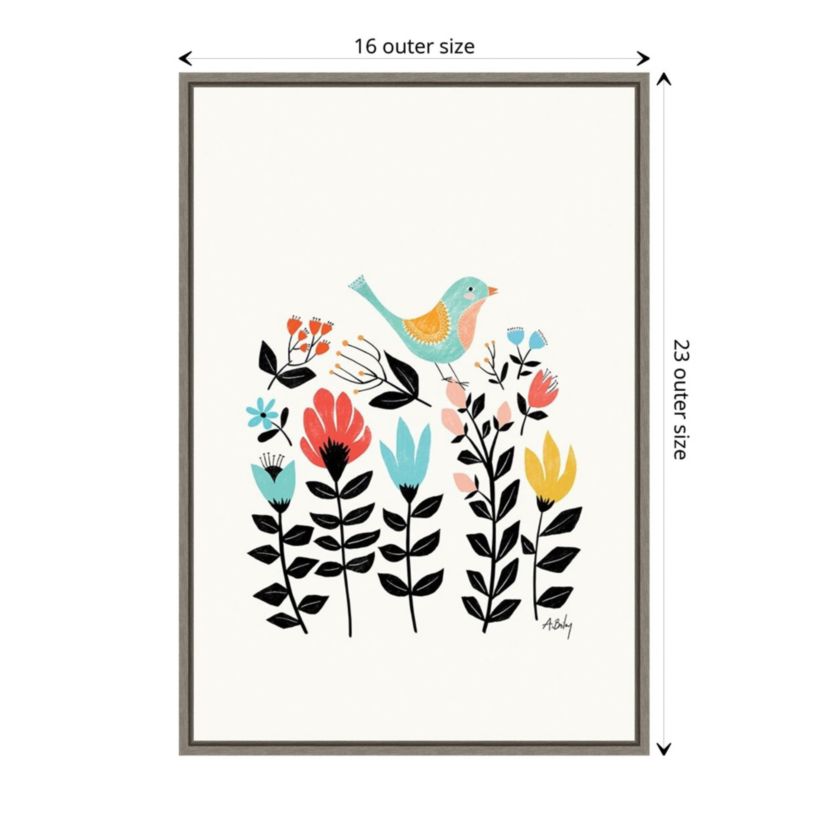 Folk Art Garden (Bird) Framed Canvas Wall Art Print