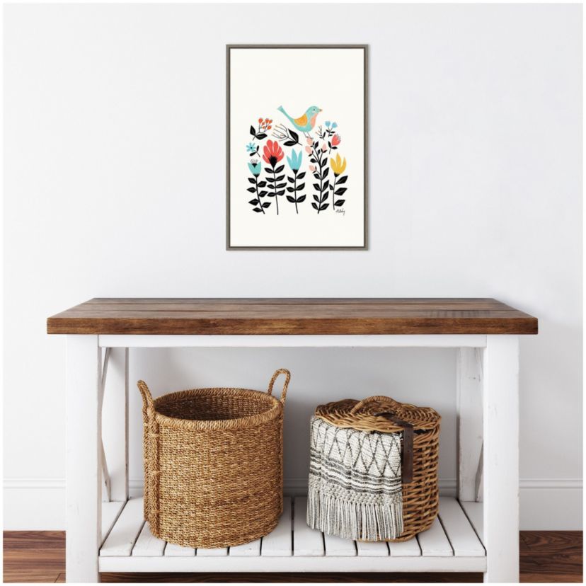 Folk Art Garden (Bird) Framed Canvas Wall Art Print
