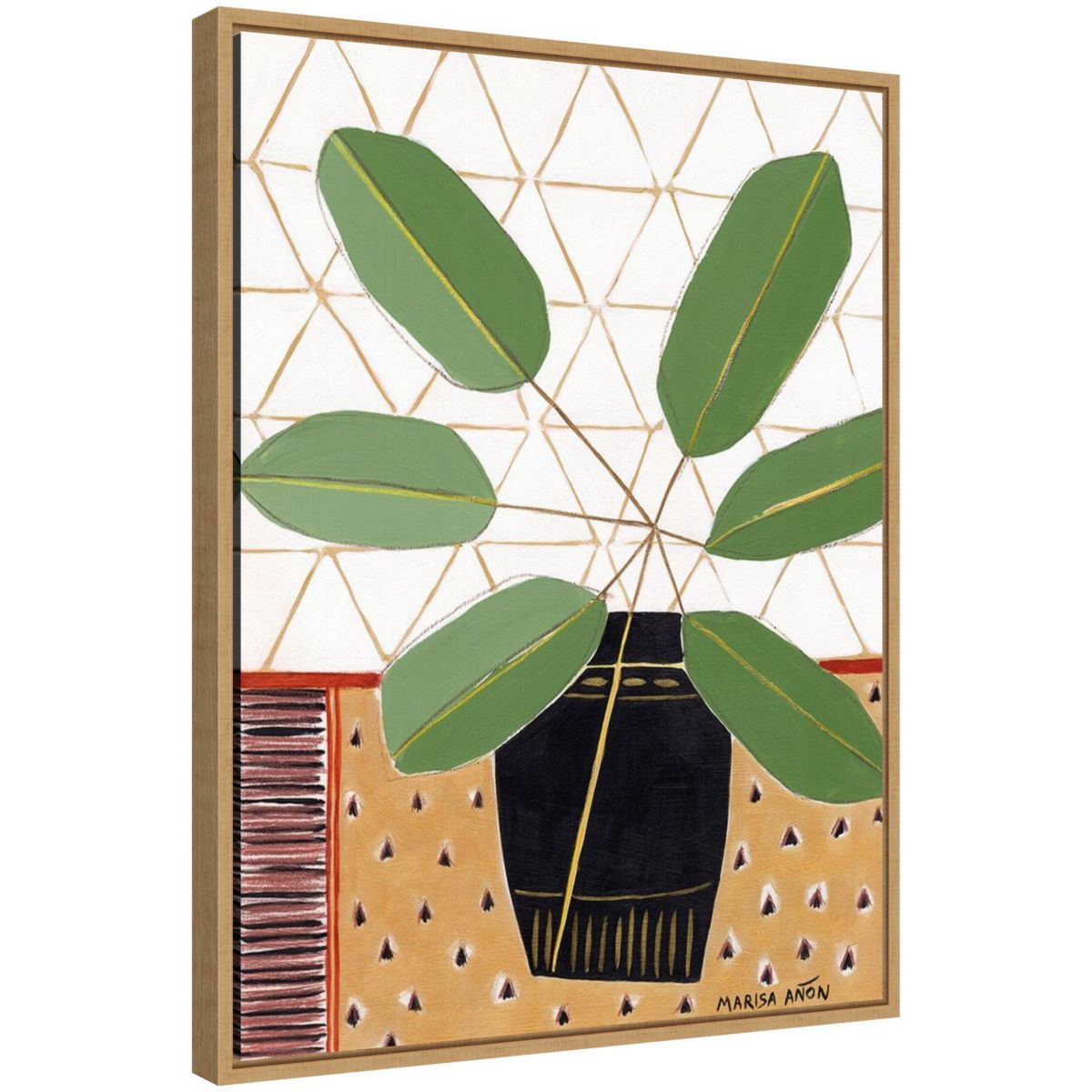 Gold Tablecloth 4 (Plant) Framed Canvas Wall Art Print