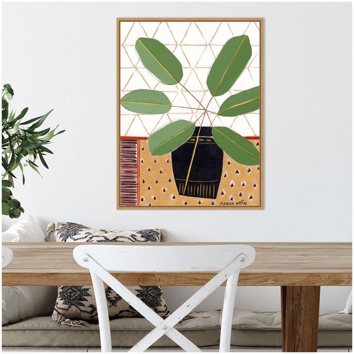 Gold Tablecloth 4 (Plant) Framed Canvas Wall Art Print