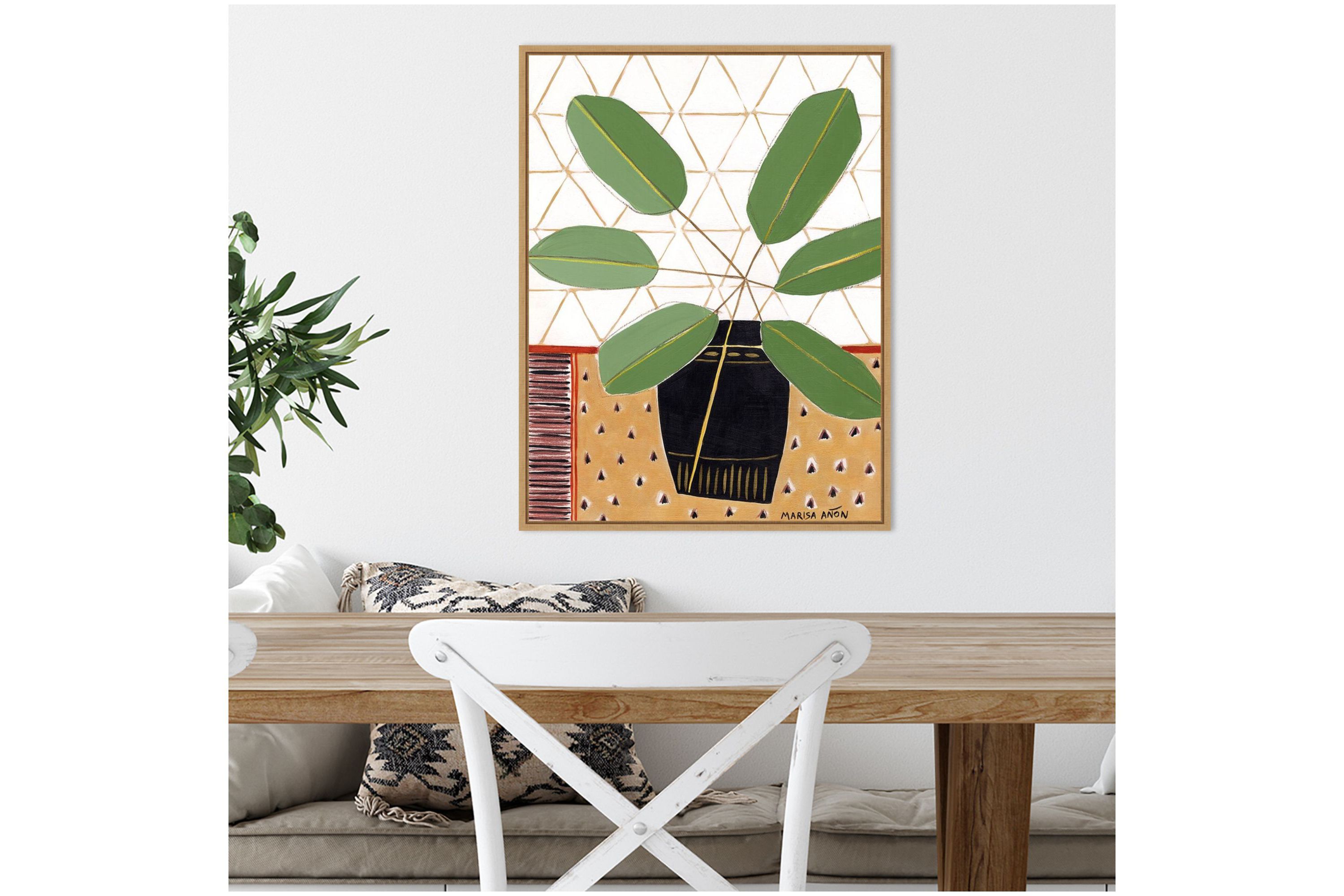 Gold Tablecloth 4 (Plant) Framed Canvas Wall Art Print