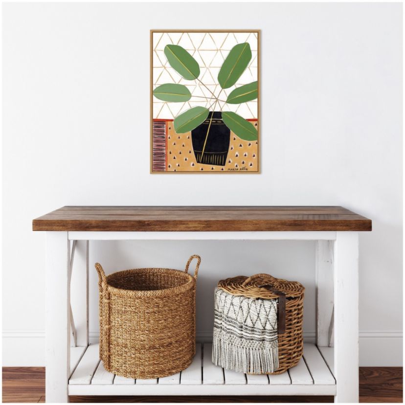Gold Tablecloth 4 (Plant) Framed Canvas Wall Art Print