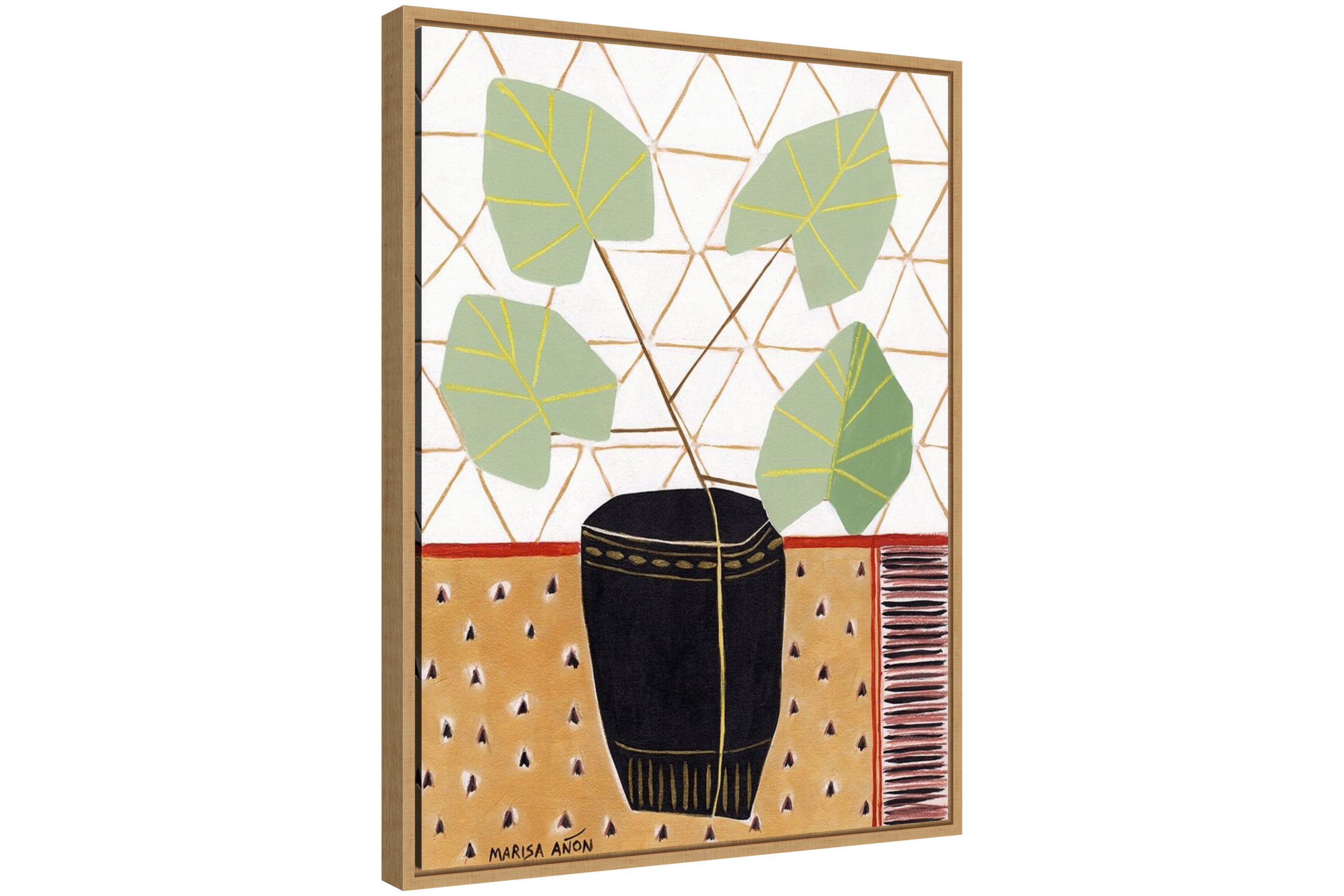 Gold Tablecloth 5 (Plant) Framed Canvas Wall Art Print
