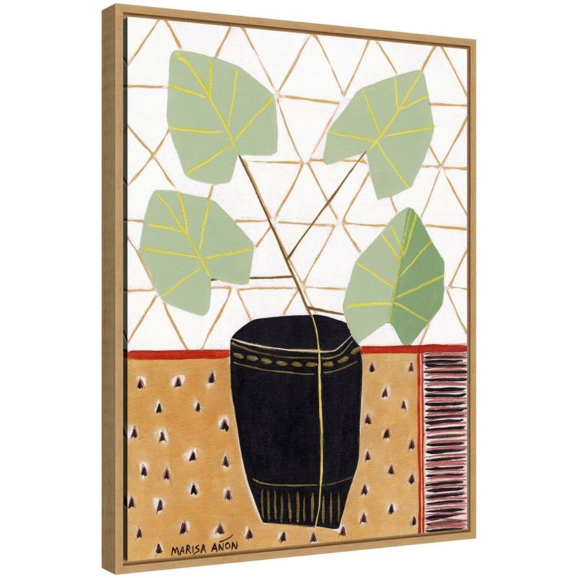 Gold Tablecloth 5 (Plant) Framed Canvas Wall Art Print