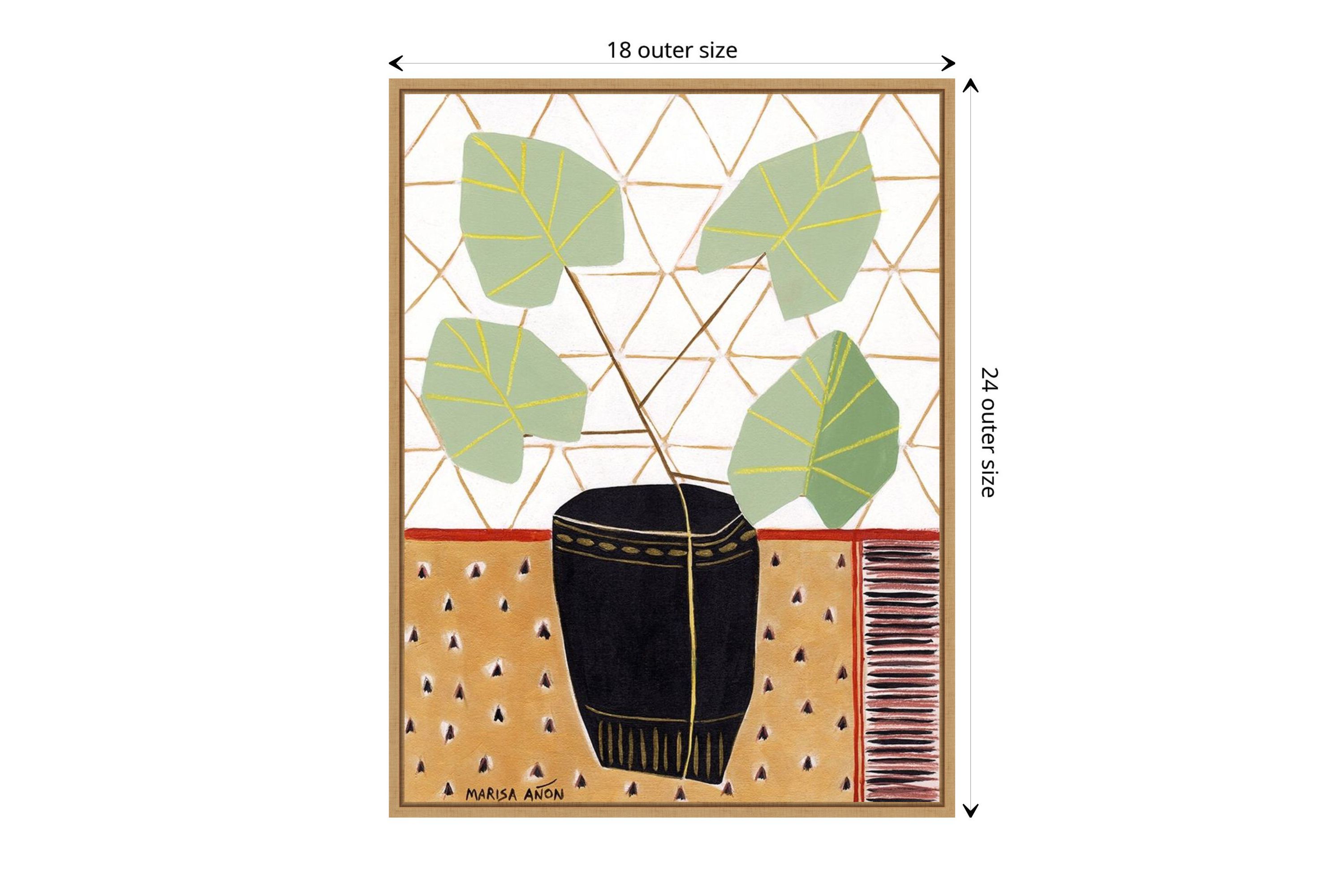 Gold Tablecloth 5 (Plant) Framed Canvas Wall Art Print