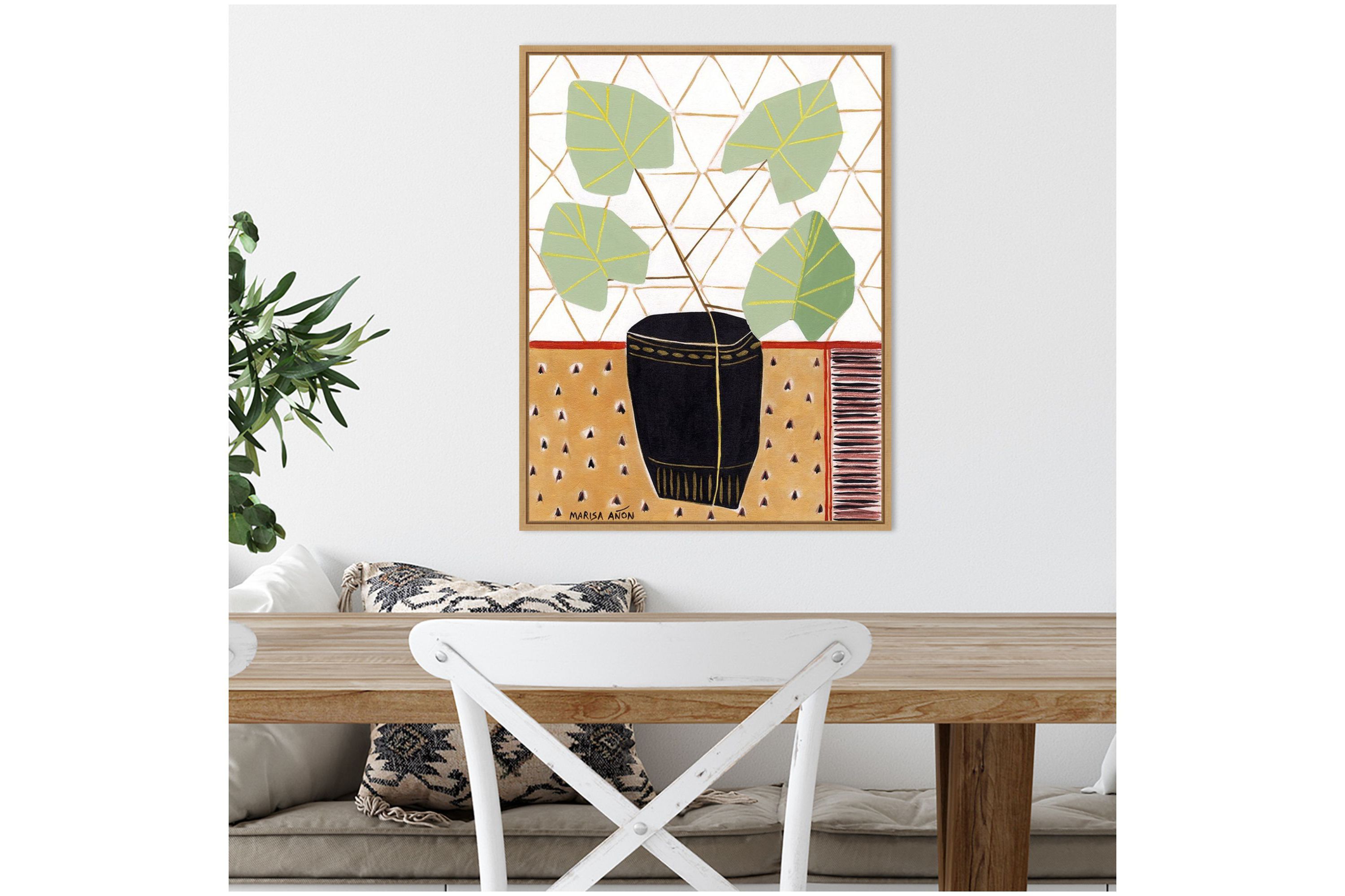 Gold Tablecloth 5 (Plant) Framed Canvas Wall Art Print