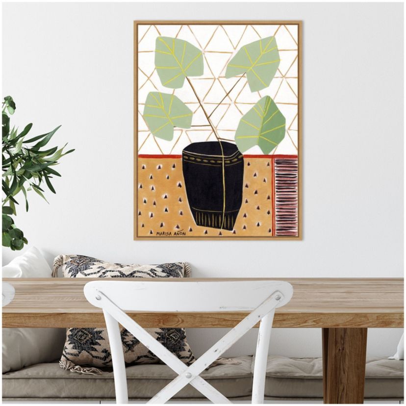 Gold Tablecloth 5 (Plant) Framed Canvas Wall Art Print