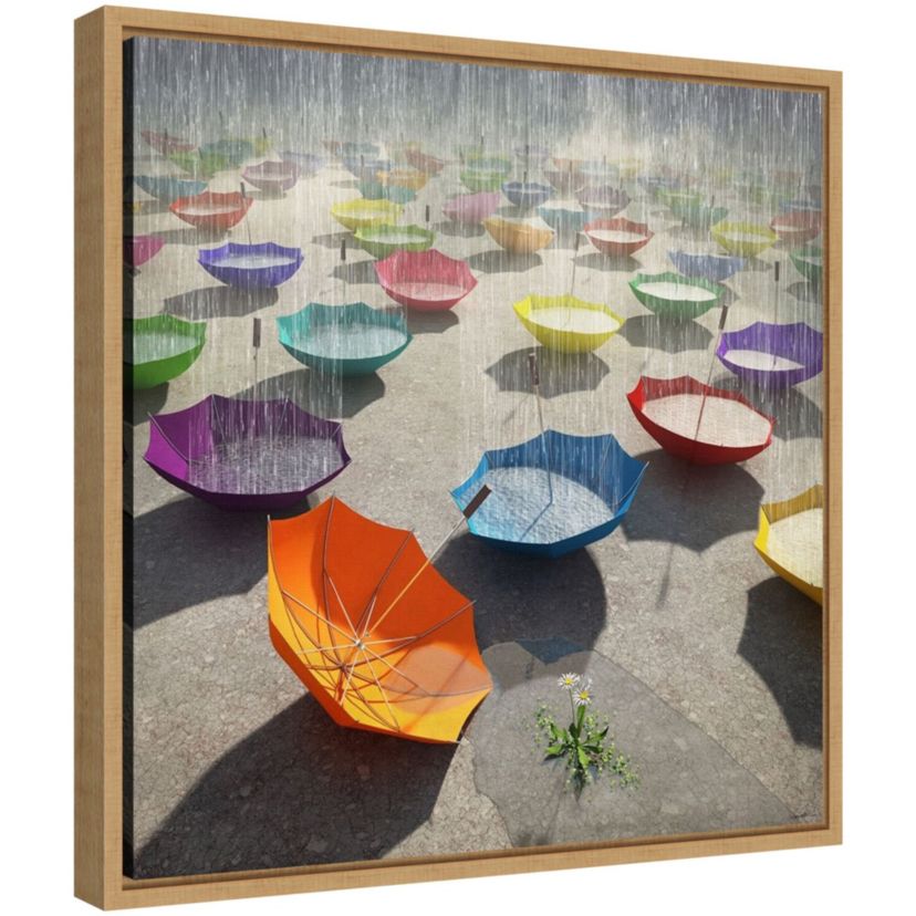 Downpour (Umbrella) Framed Canvas Wall Art Print