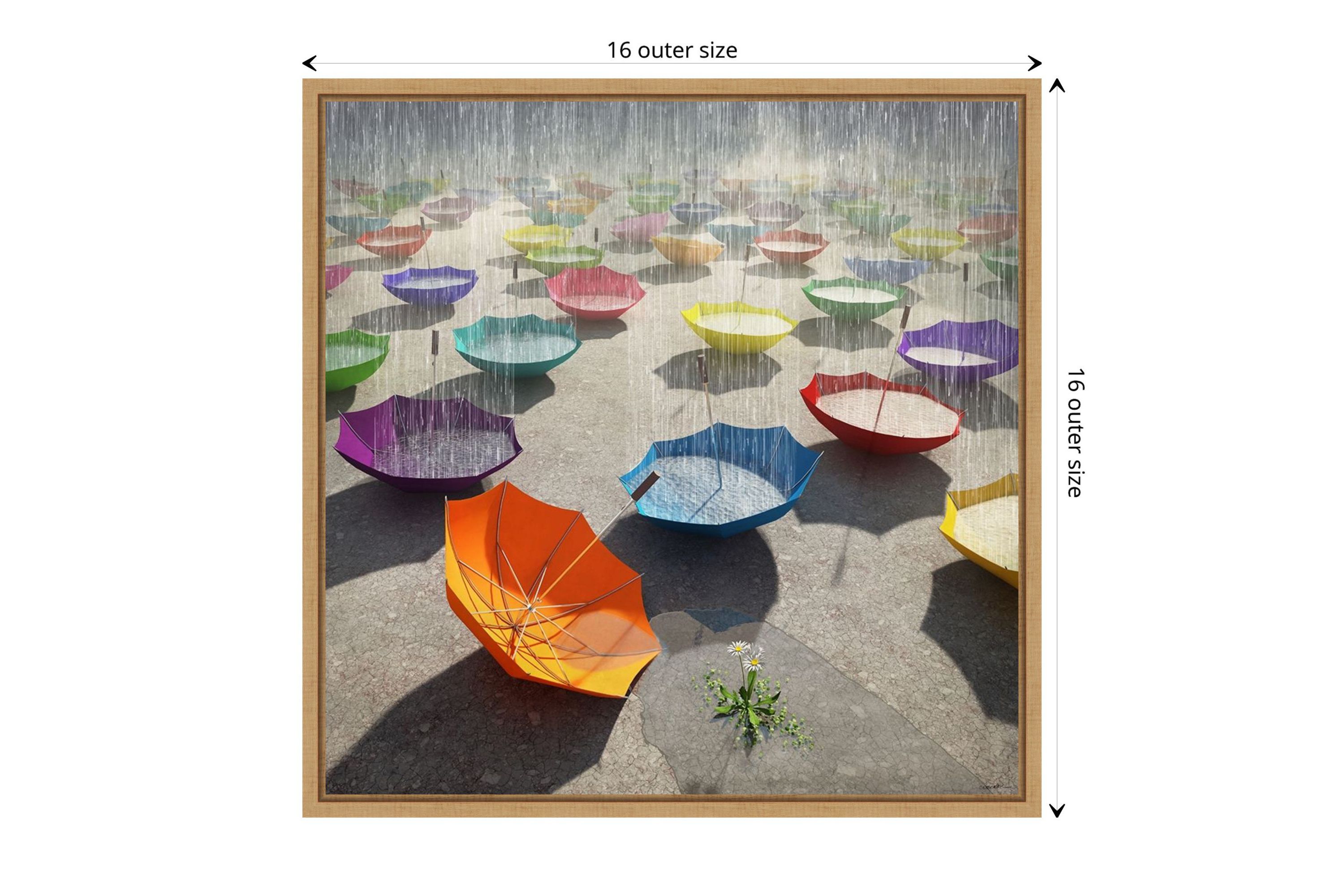 Downpour (Umbrella) Framed Canvas Wall Art Print