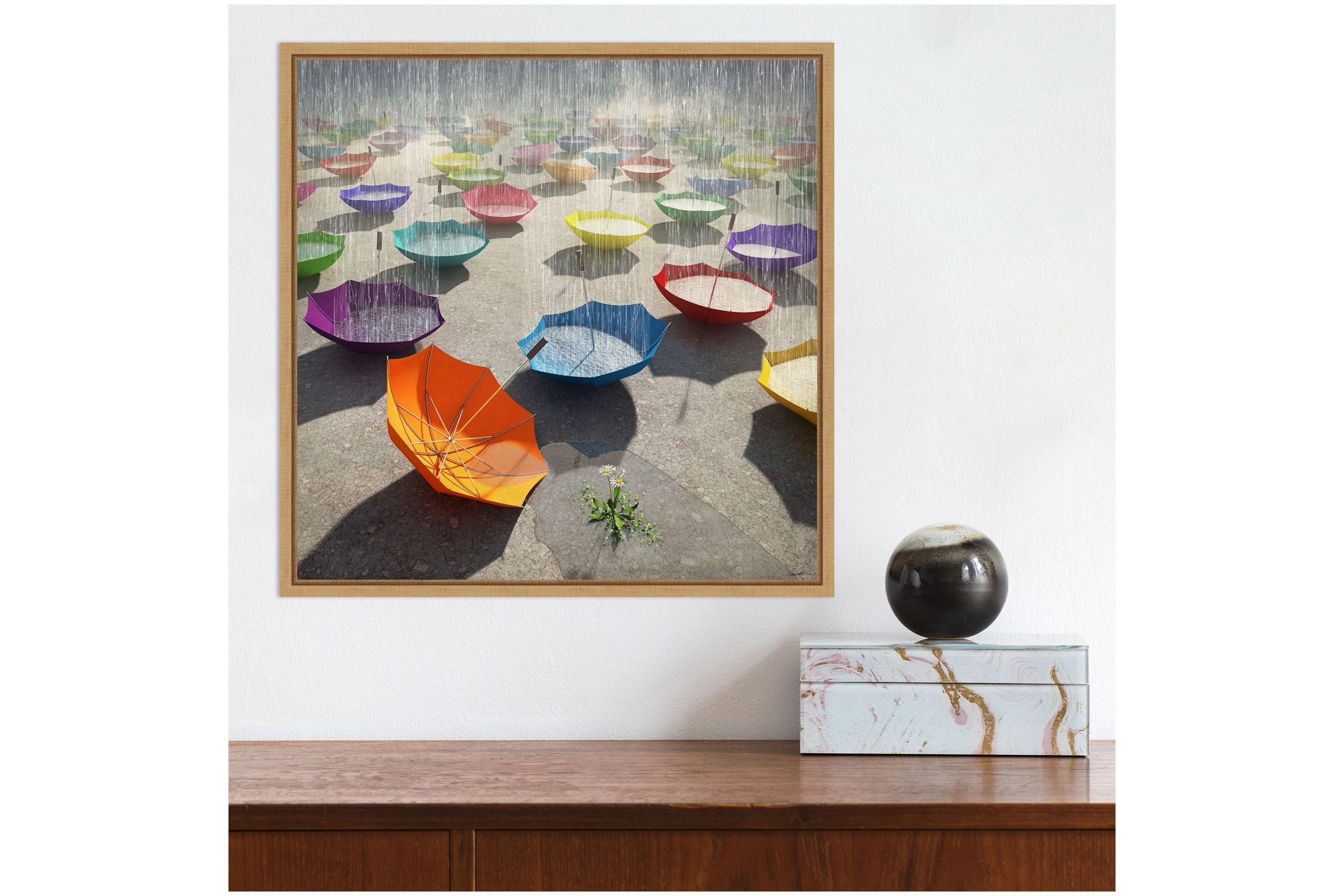 Downpour (Umbrella) Framed Canvas Wall Art Print