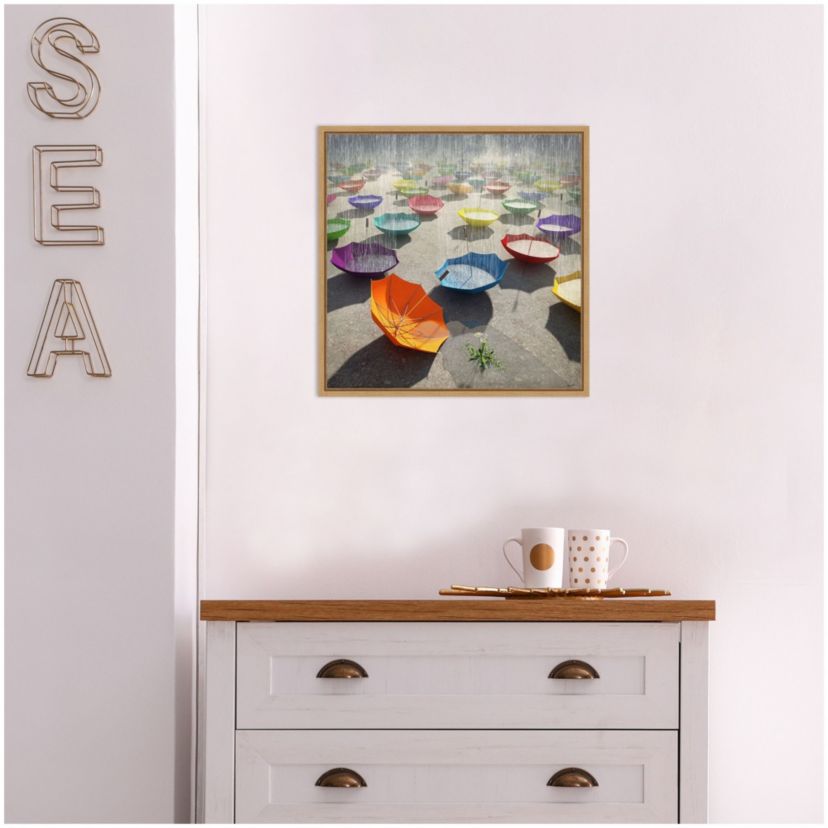 Downpour (Umbrella) Framed Canvas Wall Art Print