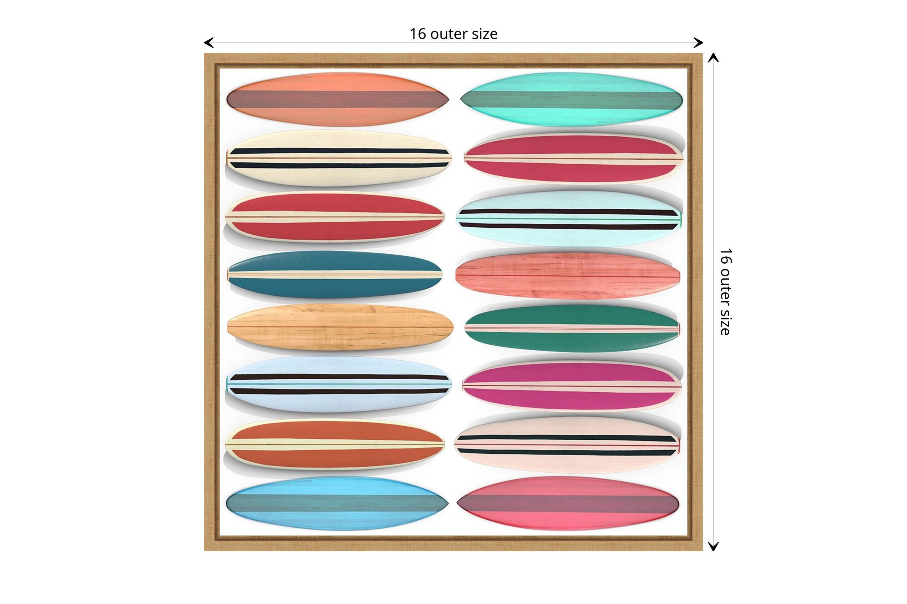 Surfboard Pattern Framed Canvas Wall Art Print