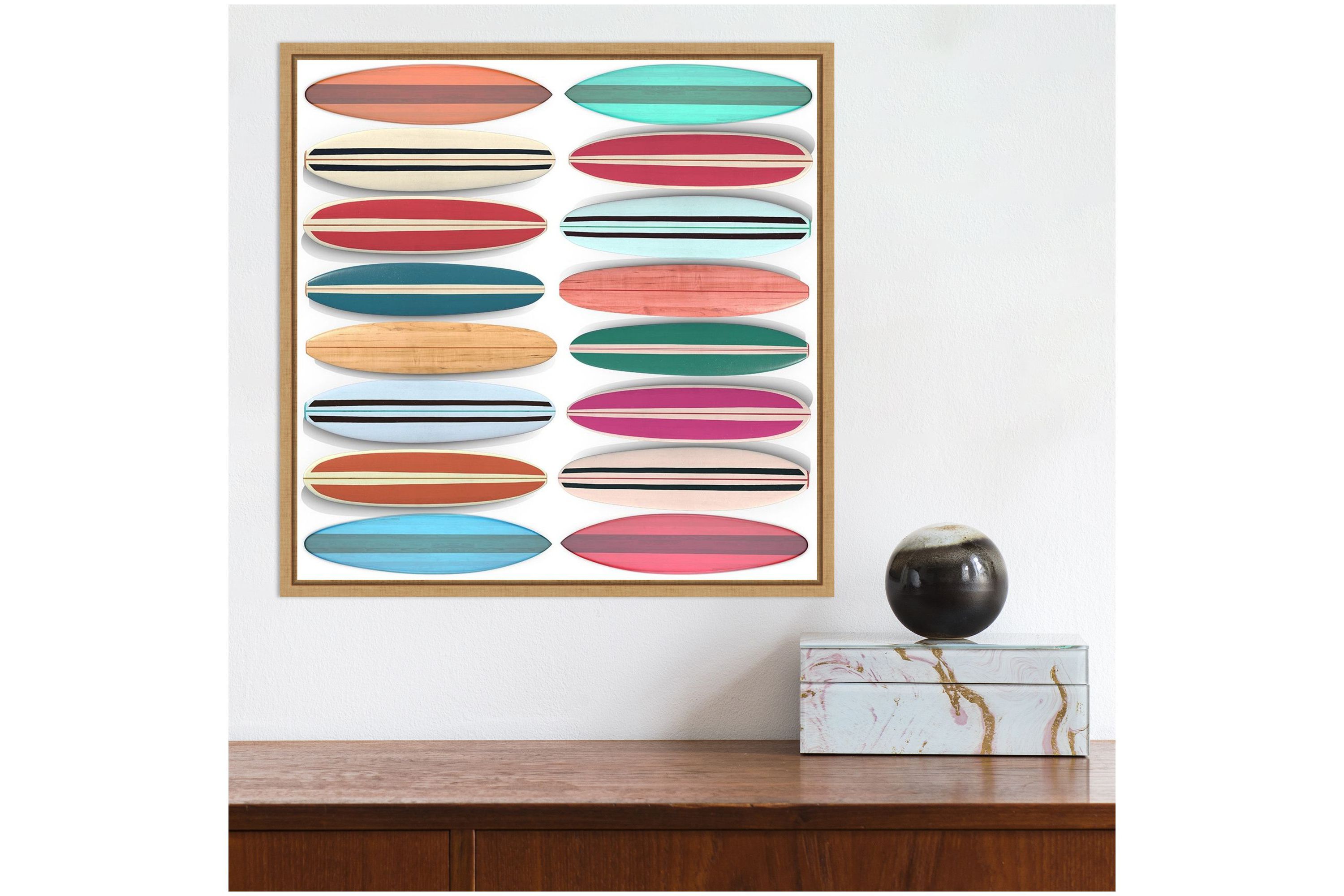Surfboard Pattern Framed Canvas Wall Art Print