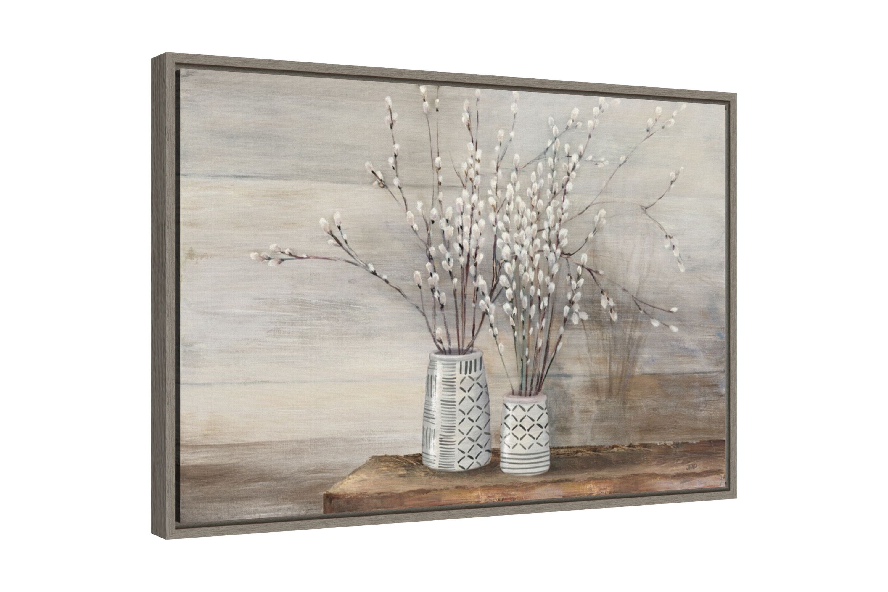 Pussy Willow Still Life with Designs Framed Canvas Wall Art Print