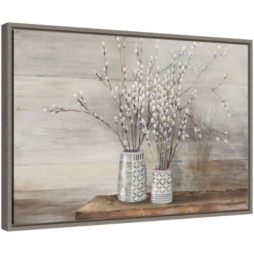 Pussy Willow Still Life with Designs Framed Canvas Wall Art Print