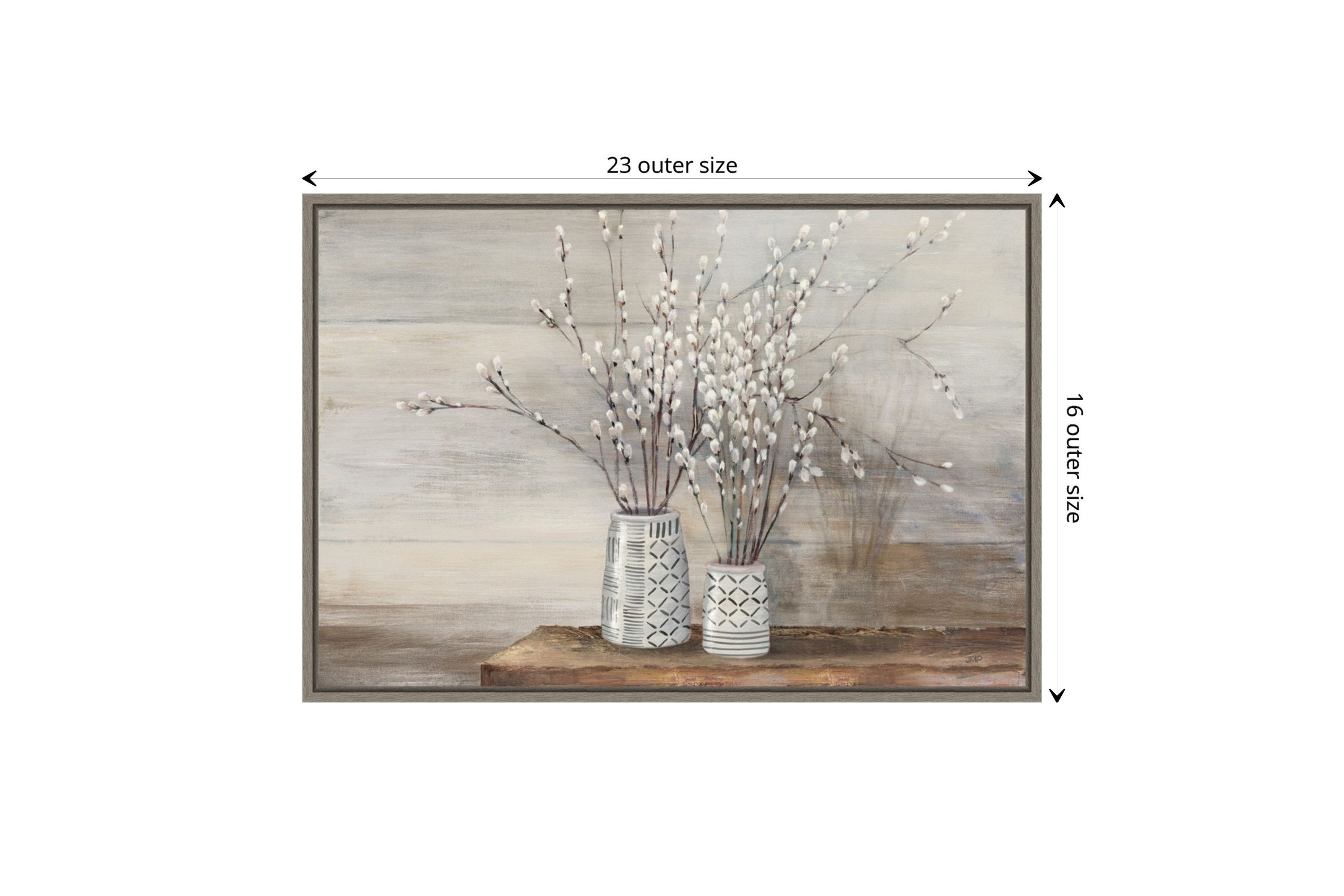 Pussy Willow Still Life with Designs Framed Canvas Wall Art Print