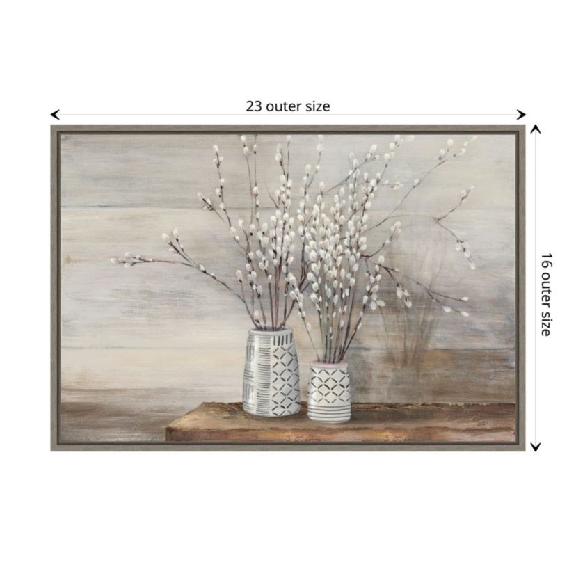 Pussy Willow Still Life with Designs Framed Canvas Wall Art Print
