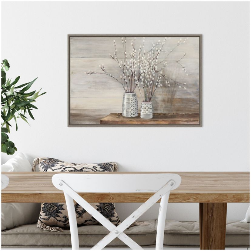 Pussy Willow Still Life with Designs Framed Canvas Wall Art Print