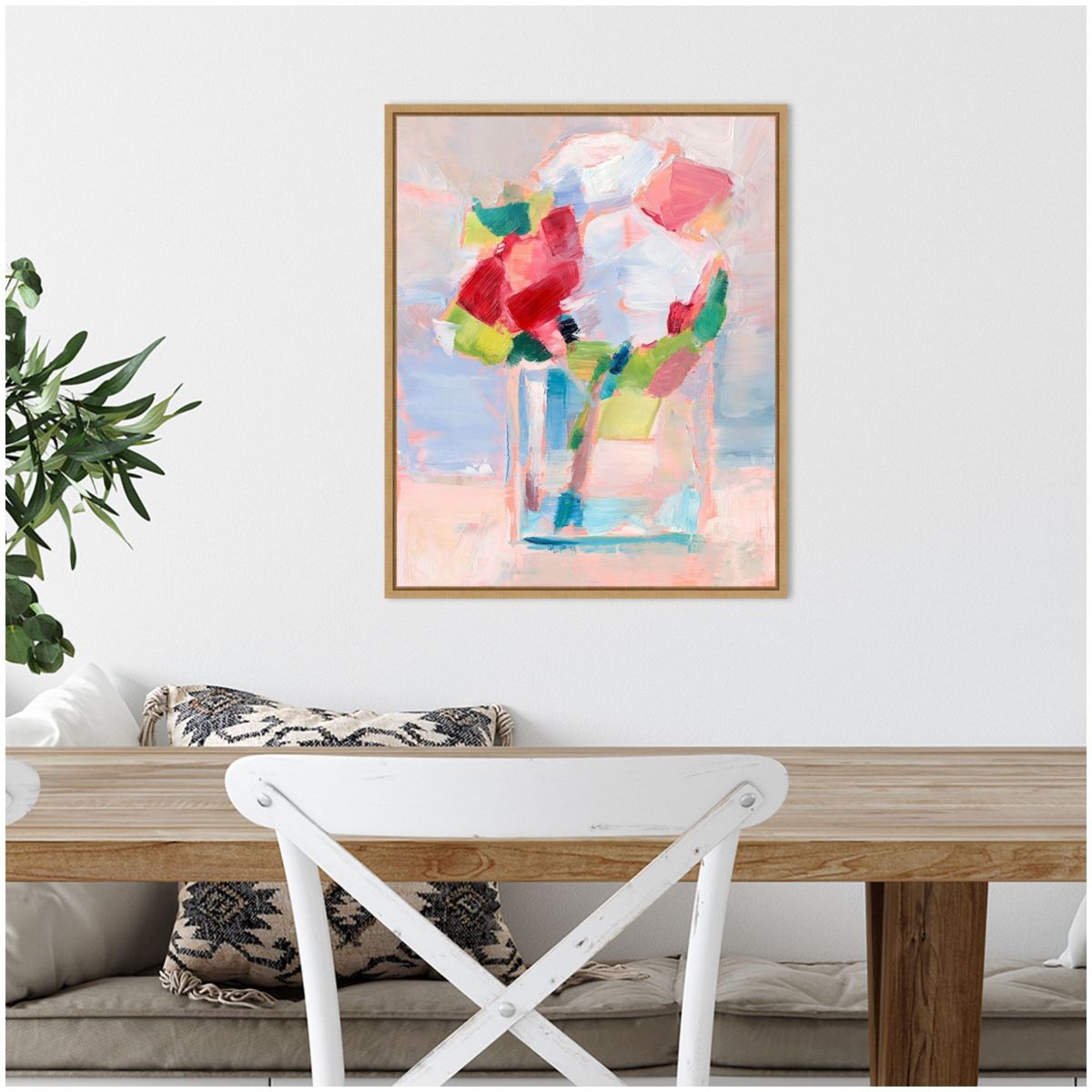 Abstract Flowers in Vase II Framed Canvas Wall Art Print