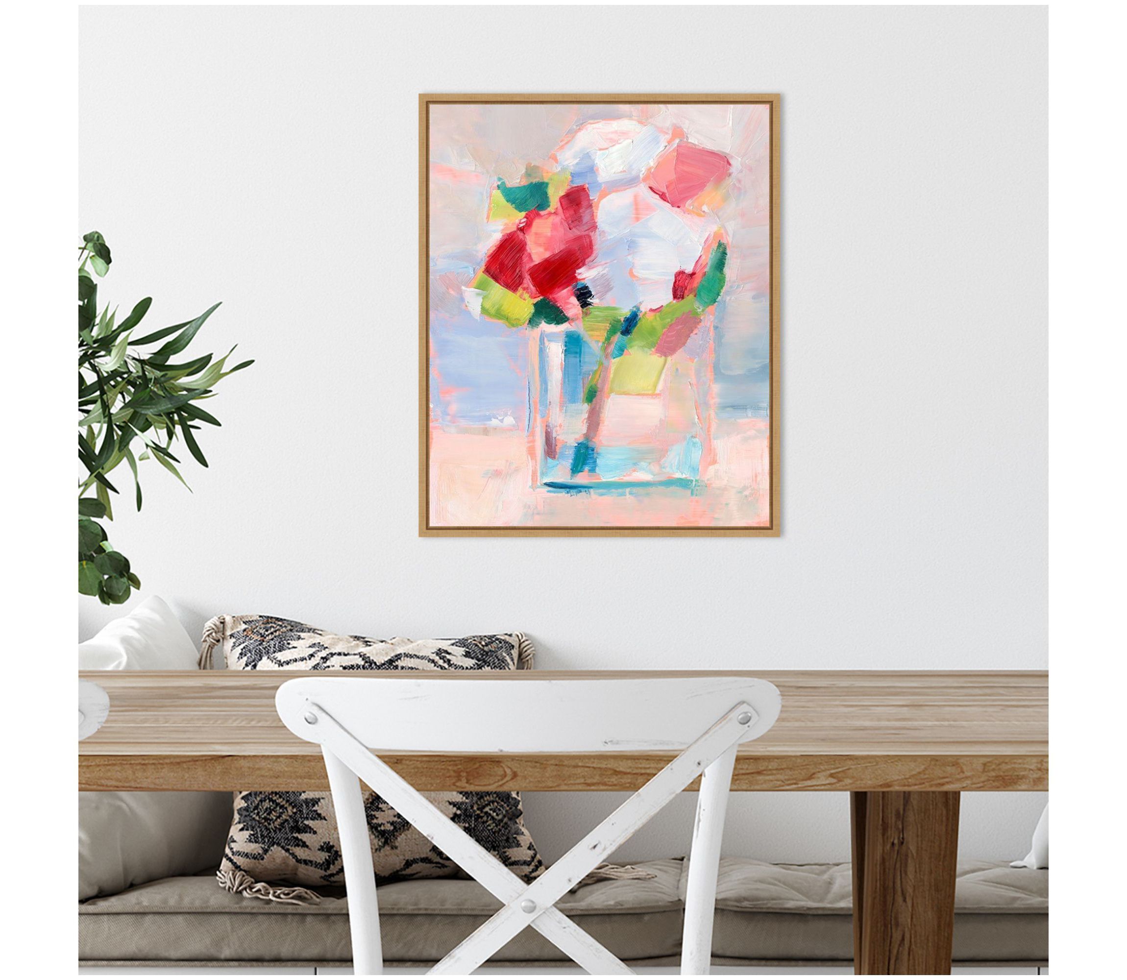 Abstract Flowers in Vase II Framed Canvas Wall Art Print