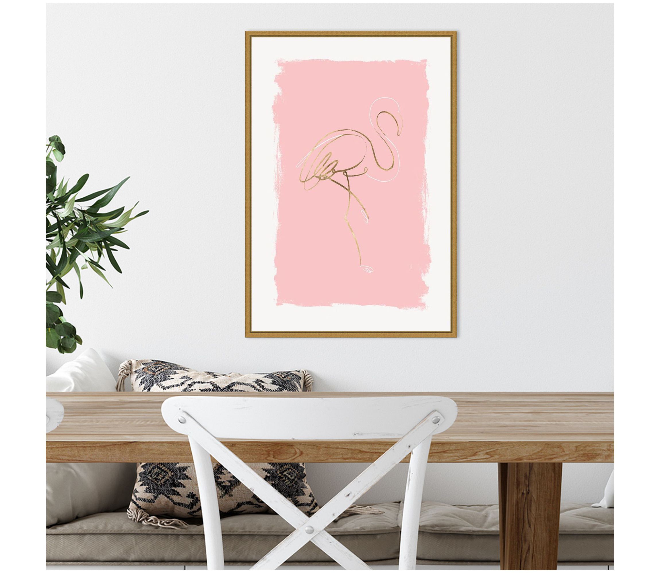 Graceful Bird I (Flamingo) Framed Canvas Wall Art Print