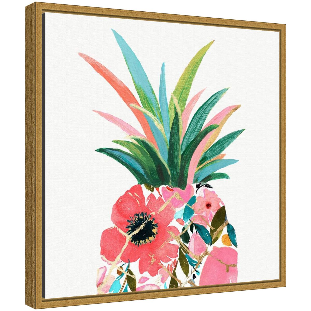 Pina Colada (Floral Pineapple) Framed Canvas Wall Art Print