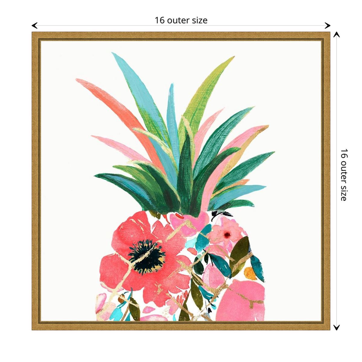 Pina Colada (Floral Pineapple) Framed Canvas Wall Art Print