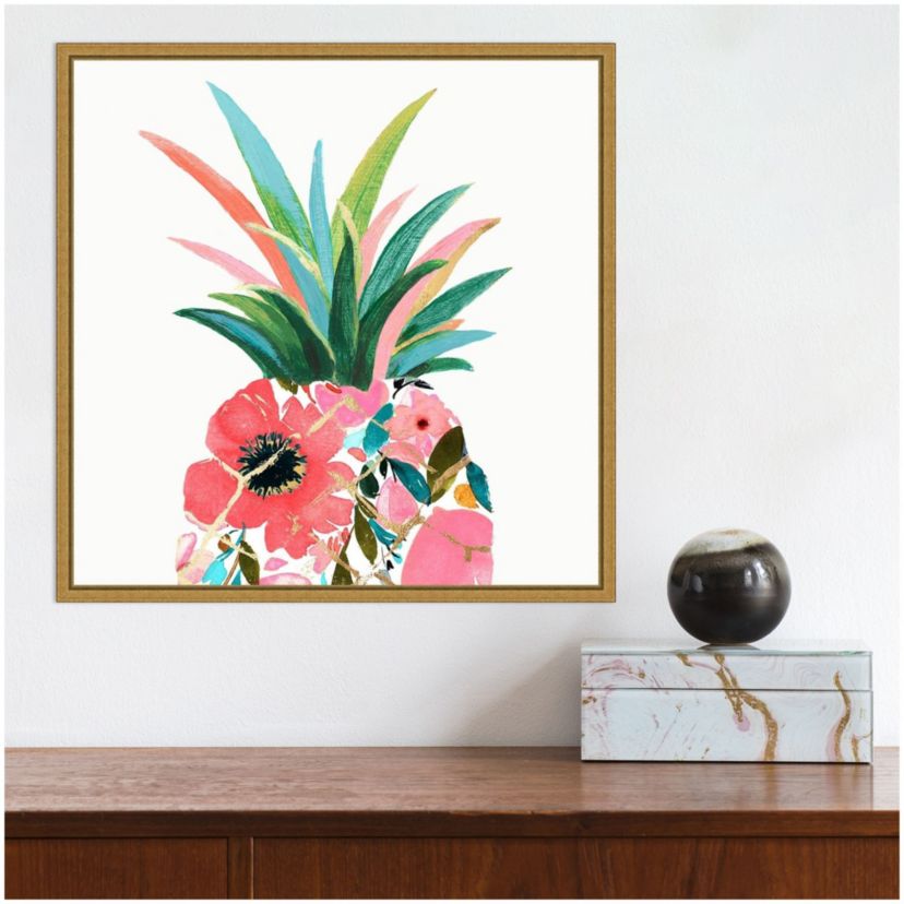 Pina Colada (Floral Pineapple) Framed Canvas Wall Art Print