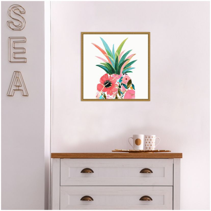 Pina Colada (Floral Pineapple) Framed Canvas Wall Art Print