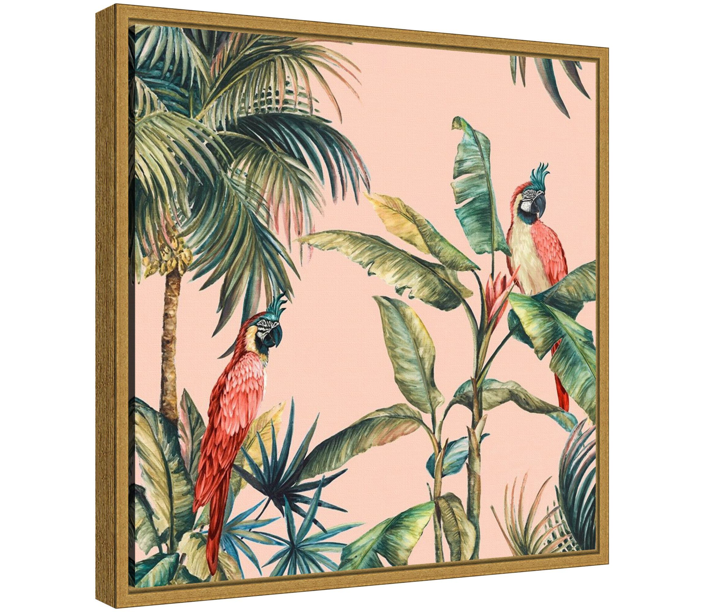Tropicano II (Parrot in Palm) Framed Canvas Wall Art Print