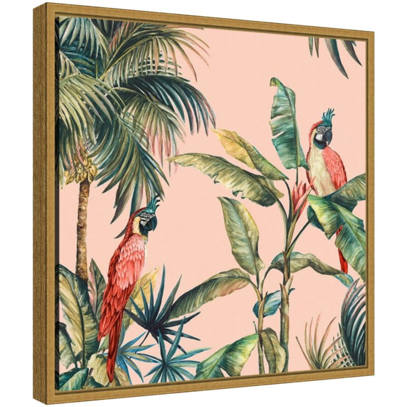 Tropicano II (Parrot in Palm) Framed Canvas Wall Art Print