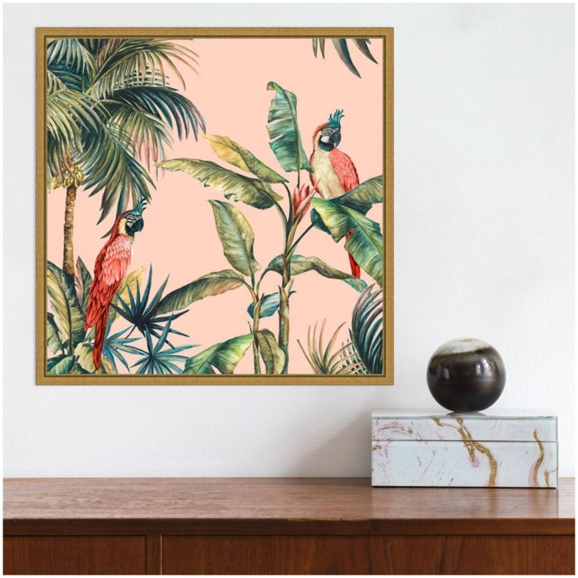 Tropicano II (Parrot in Palm) Framed Canvas Wall Art Print