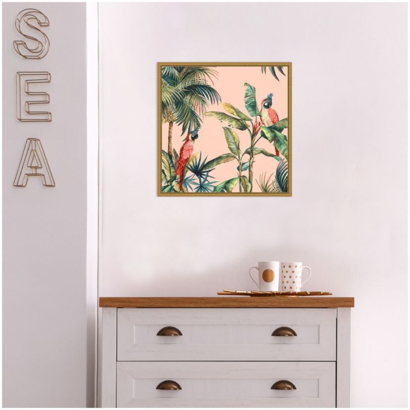 Tropicano II (Parrot in Palm) Framed Canvas Wall Art Print