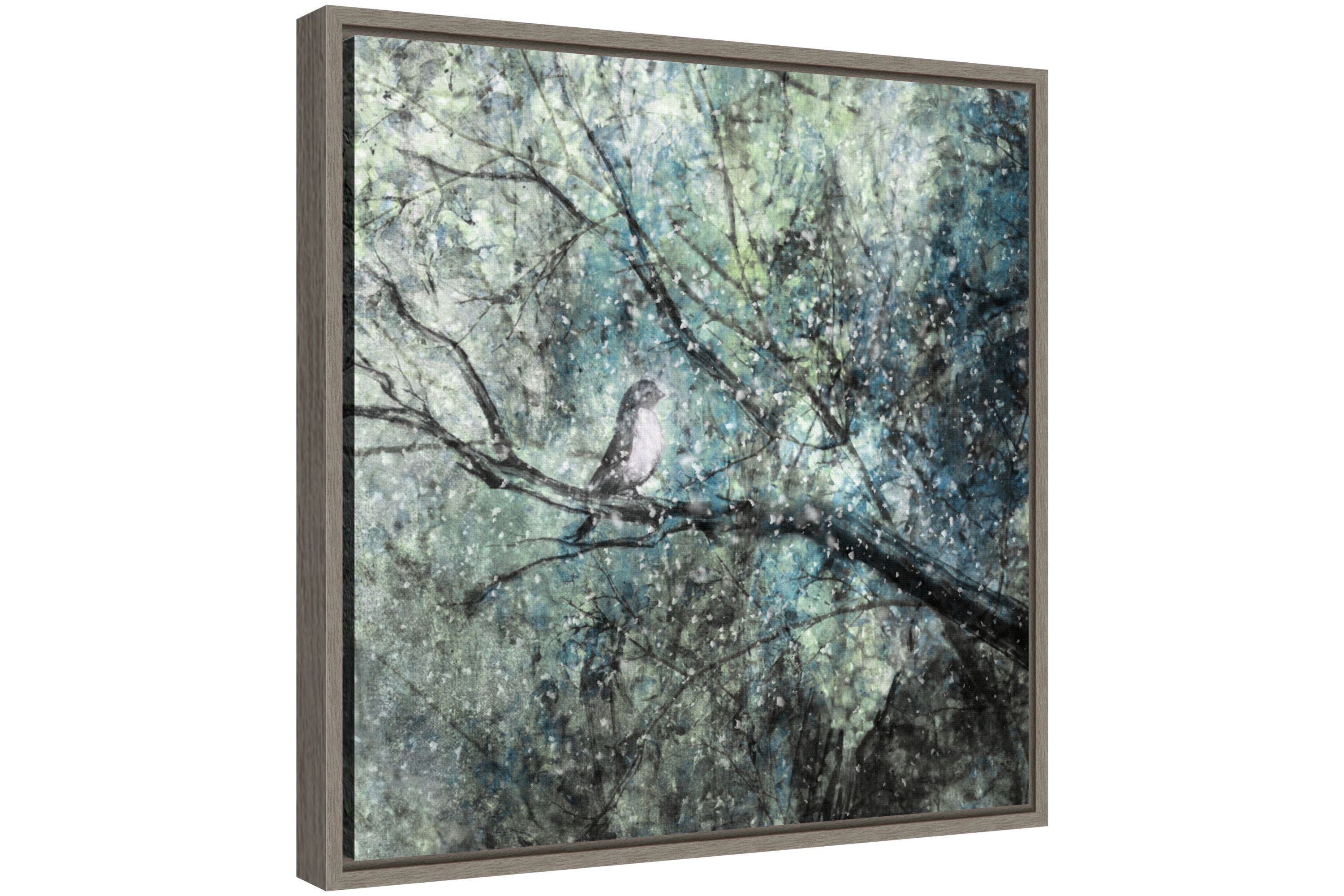 The Silence Of The Snow (Bird in Tree) Framed Canvas Wall Art Print
