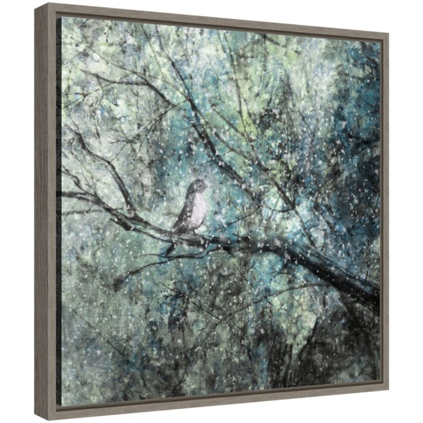 The Silence Of The Snow (Bird in Tree) Framed Canvas Wall Art Print