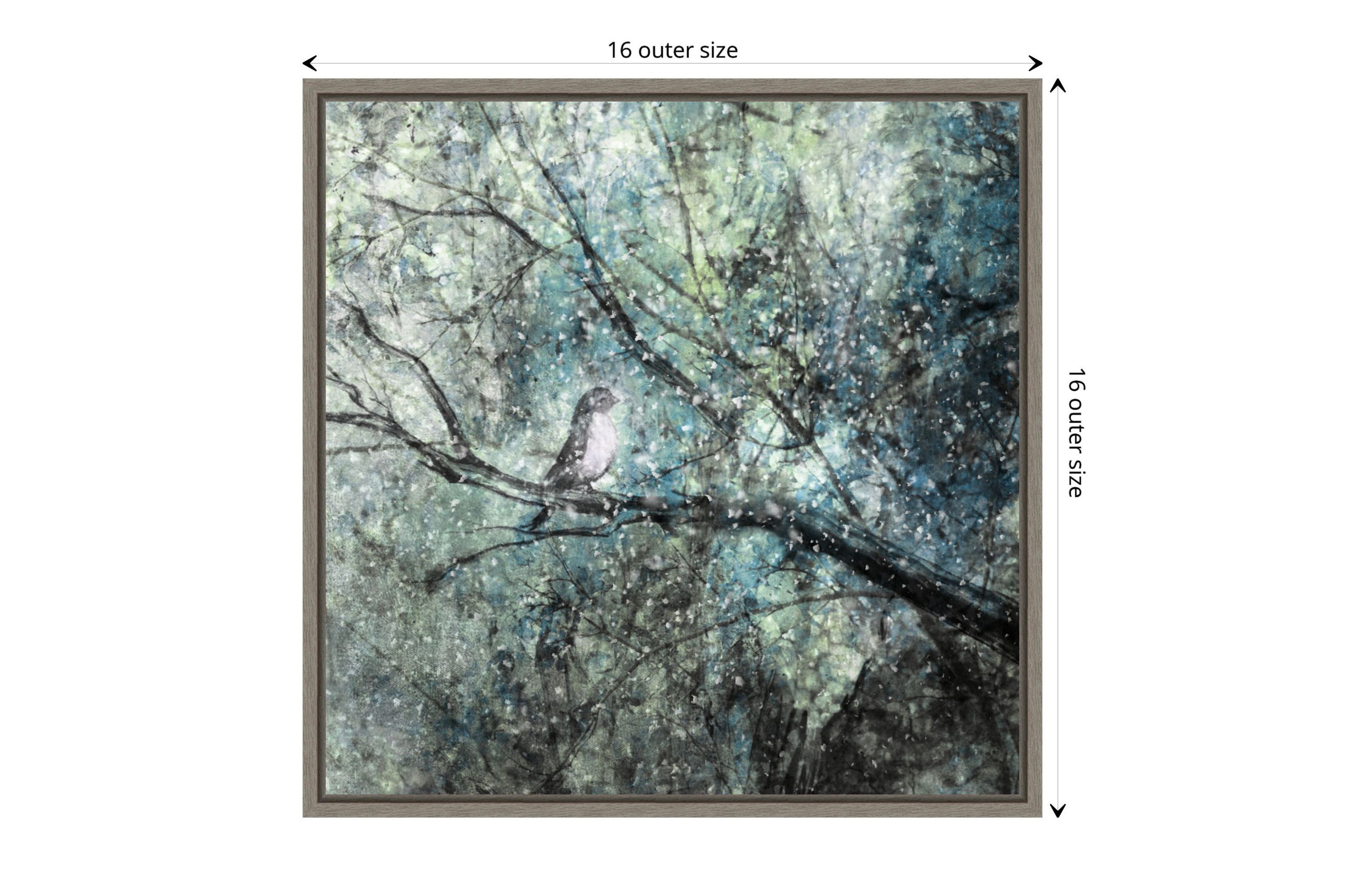 The Silence Of The Snow (Bird in Tree) Framed Canvas Wall Art Print
